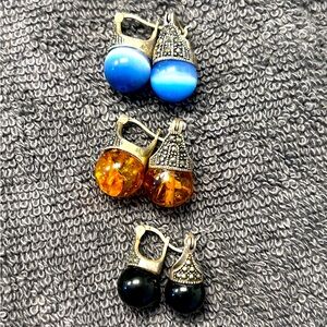 Set of three Marcasite latch earrings.